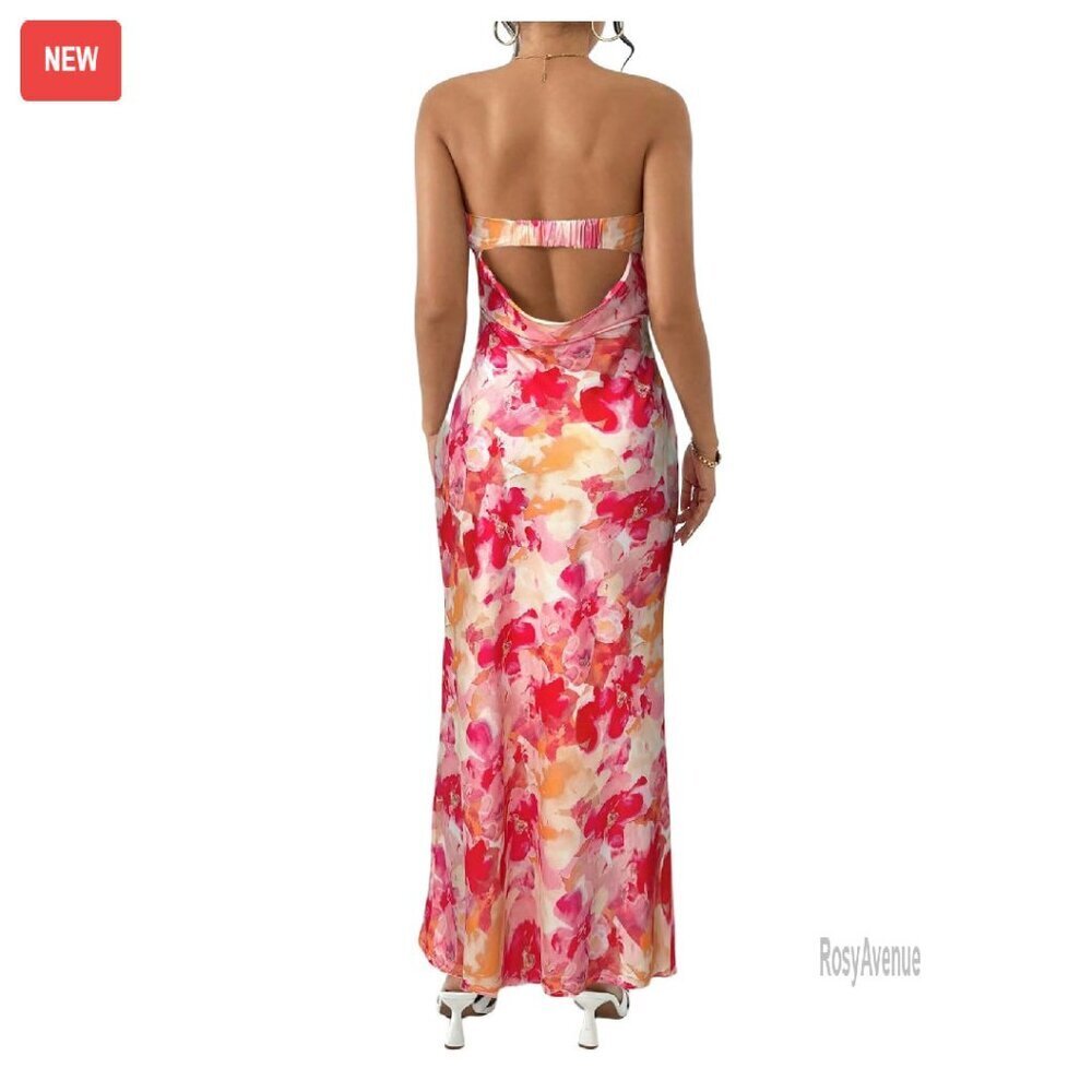 Strapless Backless Maxi Dress Formal Floral Cut Out Summer Vacation